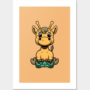 Cute Giraffe Playing Game Posters and Art